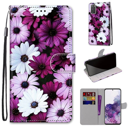 For Samsung Galaxy S20 Coloured Drawing Cross Texture Horizontal Flip PU Leather Case with Holder & Card Slots & Wallet & Lanyard(Chrysanthemum Pink White Purple)-garmade.com