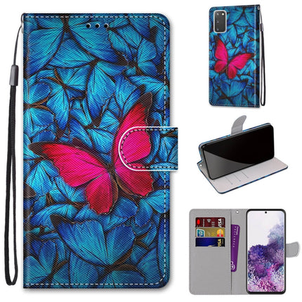 For Samsung Galaxy S20 Coloured Drawing Cross Texture Horizontal Flip PU Leather Case with Holder & Card Slots & Wallet & Lanyard(Big Red Butterfly On Blue)-garmade.com