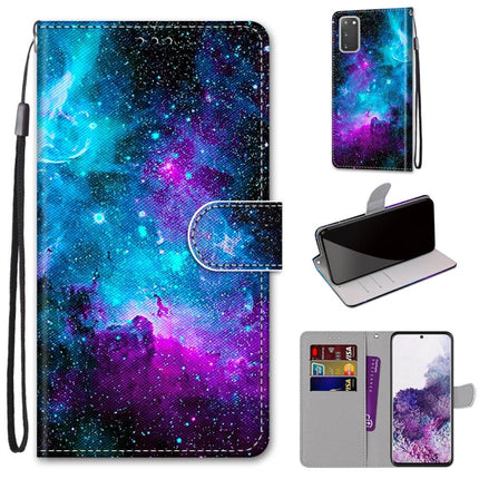 For Samsung Galaxy S20 Coloured Drawing Cross Texture Horizontal Flip PU Leather Case with Holder & Card Slots & Wallet & Lanyard(Purple Green Starry Sky)-garmade.com