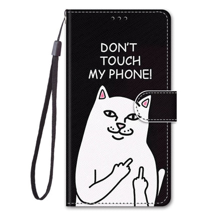 For Samsung Galaxy S20 Coloured Drawing Cross Texture Horizontal Flip PU Leather Case with Holder & Card Slots & Wallet & Lanyard(Middle Finger White Cat)-garmade.com