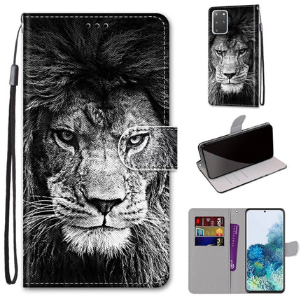 For Samsung Galaxy S20+ Coloured Drawing Cross Texture Horizontal Flip PU Leather Case with Holder & Card Slots & Wallet & Lanyard(Black and White Lion Head)-garmade.com