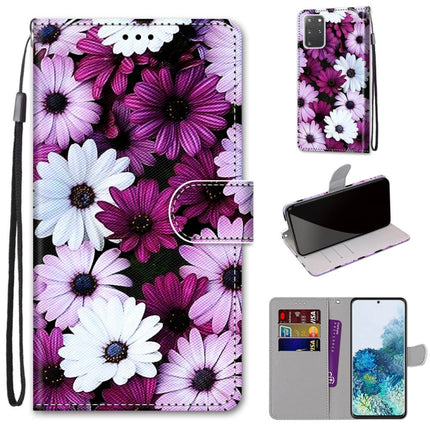 For Samsung Galaxy S20+ Coloured Drawing Cross Texture Horizontal Flip PU Leather Case with Holder & Card Slots & Wallet & Lanyard(Chrysanthemum Pink White Purple)-garmade.com