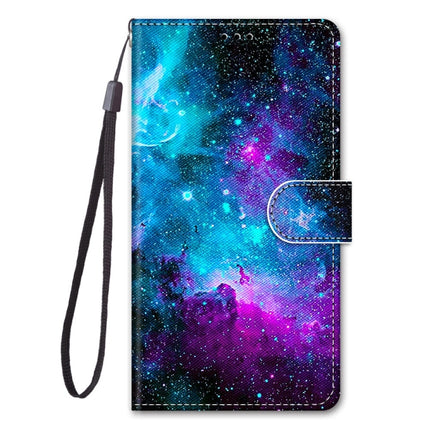 For Samsung Galaxy S20+ Coloured Drawing Cross Texture Horizontal Flip PU Leather Case with Holder & Card Slots & Wallet & Lanyard(Purple Green Starry Sky)-garmade.com