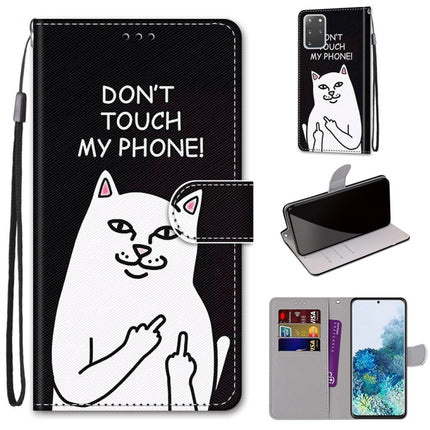 For Samsung Galaxy S20+ Coloured Drawing Cross Texture Horizontal Flip PU Leather Case with Holder & Card Slots & Wallet & Lanyard(Middle Finger White Cat)-garmade.com
