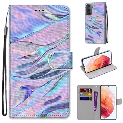 For Samsung Galaxy S21 5G Coloured Drawing Cross Texture Horizontal Flip PU Leather Case with Holder & Card Slots & Wallet & Lanyard(Fluorescent Water Pattern)-garmade.com