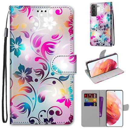 For Samsung Galaxy S21 5G Coloured Drawing Cross Texture Horizontal Flip PU Leather Case with Holder & Card Slots & Wallet & Lanyard(Gradient Colorful Flower)-garmade.com