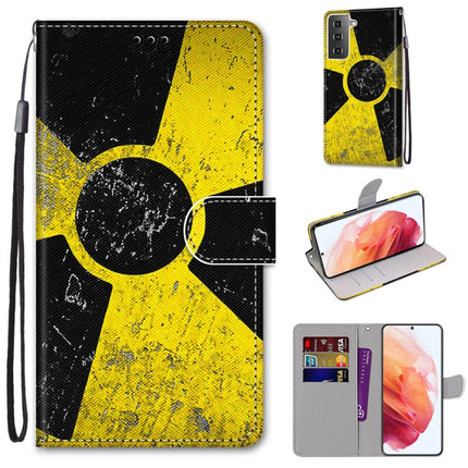 For Samsung Galaxy S21 5G Coloured Drawing Cross Texture Horizontal Flip PU Leather Case with Holder & Card Slots & Wallet & Lanyard(Yellow and Black Signs)-garmade.com