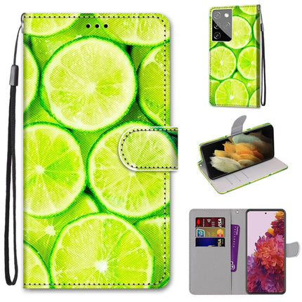 For Samsung Galaxy S21 Ultra 5G Coloured Drawing Cross Texture Horizontal Flip PU Leather Case with Holder & Card Slots & Wallet & Lanyard(Lime)-garmade.com