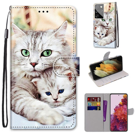 For Samsung Galaxy S21 Ultra 5G Coloured Drawing Cross Texture Horizontal Flip PU Leather Case with Holder & Card Slots & Wallet & Lanyard(Big Cat Hugging Kitten)-garmade.com