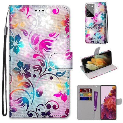 For Samsung Galaxy S21 Ultra 5G Coloured Drawing Cross Texture Horizontal Flip PU Leather Case with Holder & Card Slots & Wallet & Lanyard(Gradient Colorful Flower)-garmade.com