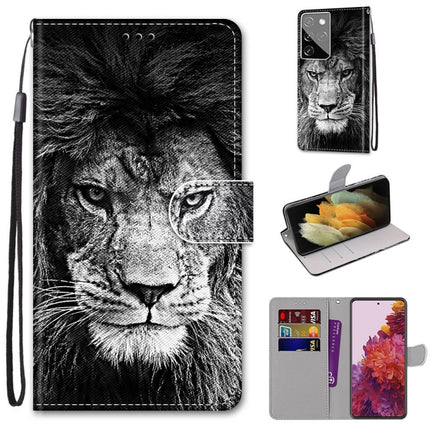 For Samsung Galaxy S21 Ultra 5G Coloured Drawing Cross Texture Horizontal Flip PU Leather Case with Holder & Card Slots & Wallet & Lanyard(Black and White Lion Head)-garmade.com