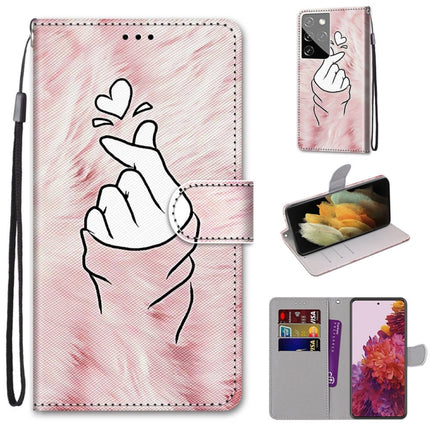 For Samsung Galaxy S21 Ultra 5G Coloured Drawing Cross Texture Horizontal Flip PU Leather Case with Holder & Card Slots & Wallet & Lanyard(Pink Hands Than Hearts)-garmade.com