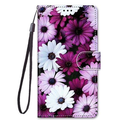 For Samsung Galaxy S21 Ultra 5G Coloured Drawing Cross Texture Horizontal Flip PU Leather Case with Holder & Card Slots & Wallet & Lanyard(Chrysanthemum Pink White Purple)-garmade.com