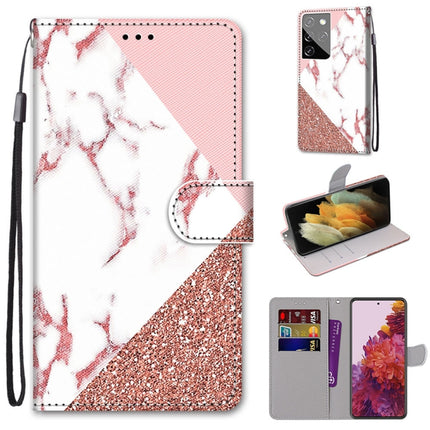 For Samsung Galaxy S21 Ultra 5G Coloured Drawing Cross Texture Horizontal Flip PU Leather Case with Holder & Card Slots & Wallet & Lanyard(Stitching Pink Stone Pattern)-garmade.com