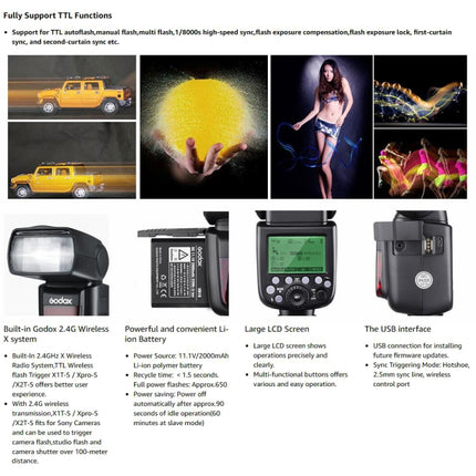 Godox V860IIS 2.4GHz Wireless 1/8000s HSS Flash Speedlite Camera Top Fill Light for Sony DSLR Cameras(Black)-garmade.com
