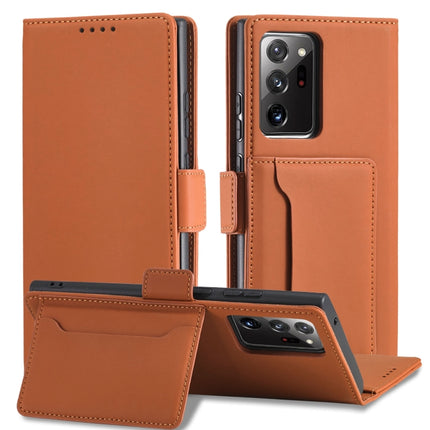 For Samsung Galaxy Note20 Strong Magnetism Liquid Feel Horizontal Flip Leather Case with Holder & Card Slots & Wallet(Brown)-garmade.com