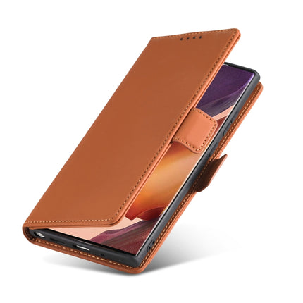 For Samsung Galaxy Note20 Strong Magnetism Liquid Feel Horizontal Flip Leather Case with Holder & Card Slots & Wallet(Brown)-garmade.com