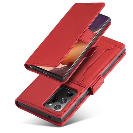 For Samsung Galaxy Note20 Ultra Strong Magnetism Liquid Feel Horizontal Flip Leather Case with Holder & Card Slots & Wallet(Red)-garmade.com