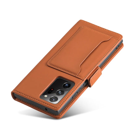 For Samsung Galaxy Note20 Ultra Strong Magnetism Liquid Feel Horizontal Flip Leather Case with Holder & Card Slots & Wallet(Brown)-garmade.com