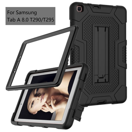 For Samsung Galaxy Tab A 8.0 (2019) / T290 Contrast Color Robot Shockproof Silicone + PC Protective Case with Holder(Black)-garmade.com