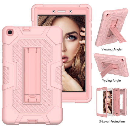 For Samsung Galaxy Tab A 8.0 (2019) / T290 Contrast Color Robot Shockproof Silicone + PC Protective Case with Holder(Rose Gold)-garmade.com