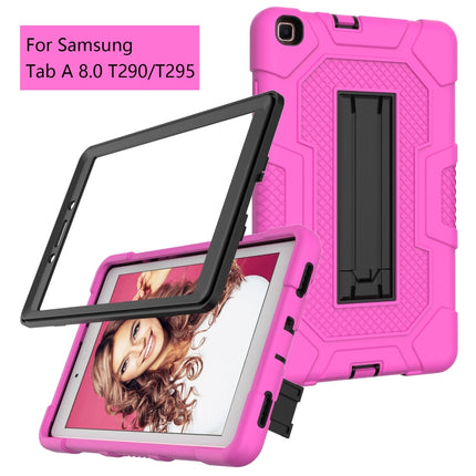 For Samsung Galaxy Tab A 8.0 (2019) / T290 Contrast Color Robot Shockproof Silicone + PC Protective Case with Holder(Rose Red Black)-garmade.com