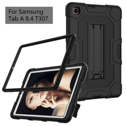 For Samsung Galaxy Tab A 8.4 (2020) / T307 Contrast Color Robot Shockproof Silicone + PC Protective Case with Holder(Black)-garmade.com