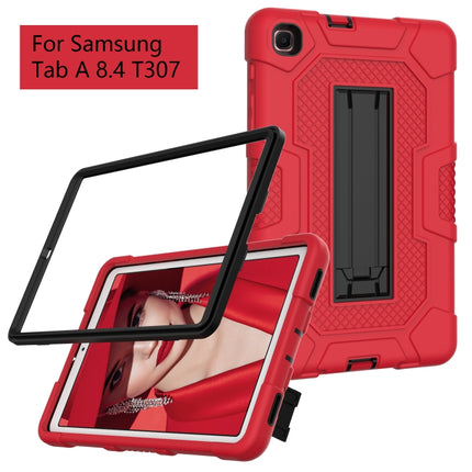 For Samsung Galaxy Tab A 8.4 (2020) / T307 Contrast Color Robot Shockproof Silicone + PC Protective Case with Holder(Red Black)-garmade.com