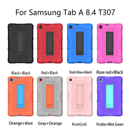 For Samsung Galaxy Tab A 8.4 (2020) / T307 Contrast Color Robot Shockproof Silicone + PC Protective Case with Holder(Grey Orange)-garmade.com