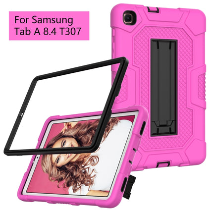 For Samsung Galaxy Tab A 8.4 (2020) / T307 Contrast Color Robot Shockproof Silicone + PC Protective Case with Holder(Rose Red Black)-garmade.com