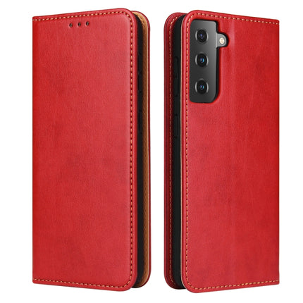For Samsung Galaxy S21 5G Fierre Shann PU Genuine Leather Texture Horizontal Flip Leather Case with Holder & Card Slots & Wallet(Red)-garmade.com