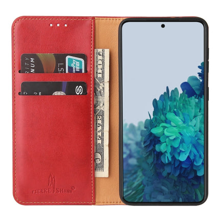 For Samsung Galaxy S21 5G Fierre Shann PU Genuine Leather Texture Horizontal Flip Leather Case with Holder & Card Slots & Wallet(Red)-garmade.com