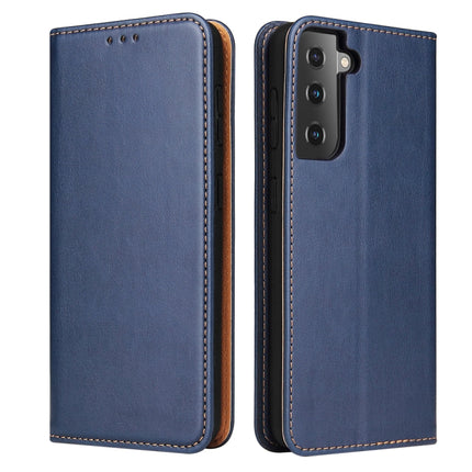 For Samsung Galaxy S21 5G Fierre Shann PU Genuine Leather Texture Horizontal Flip Leather Case with Holder & Card Slots & Wallet(Blue)-garmade.com