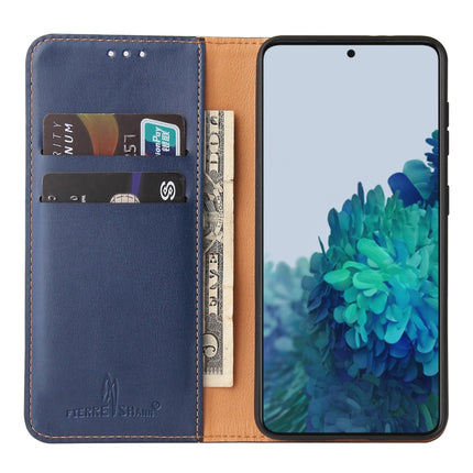 For Samsung Galaxy S21 5G Fierre Shann PU Genuine Leather Texture Horizontal Flip Leather Case with Holder & Card Slots & Wallet(Blue)-garmade.com