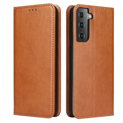 For Samsung Galaxy S21 5G Fierre Shann PU Genuine Leather Texture Horizontal Flip Leather Case with Holder & Card Slots & Wallet(Brown)-garmade.com