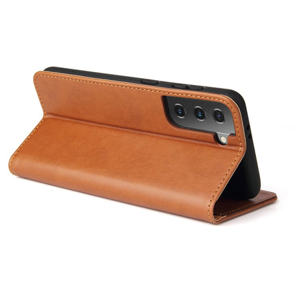 For Samsung Galaxy S21 5G Fierre Shann PU Genuine Leather Texture Horizontal Flip Leather Case with Holder & Card Slots & Wallet(Brown)-garmade.com