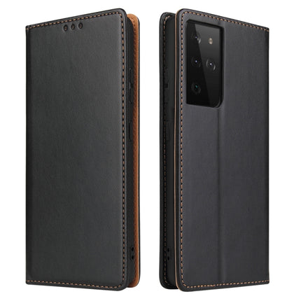 For Samsung Galaxy S21 Ultra 5G Fierre Shann PU Genuine Leather Texture Horizontal Flip Leather Case with Holder & Card Slots & Wallet(Black)-garmade.com