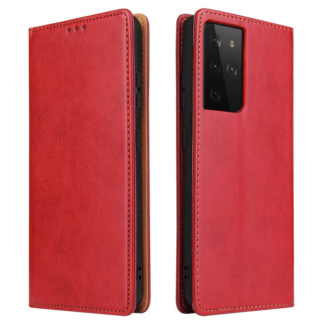 For Samsung Galaxy S21 Ultra 5G Fierre Shann PU Genuine Leather Texture Horizontal Flip Leather Case with Holder & Card Slots & Wallet(Red)-garmade.com