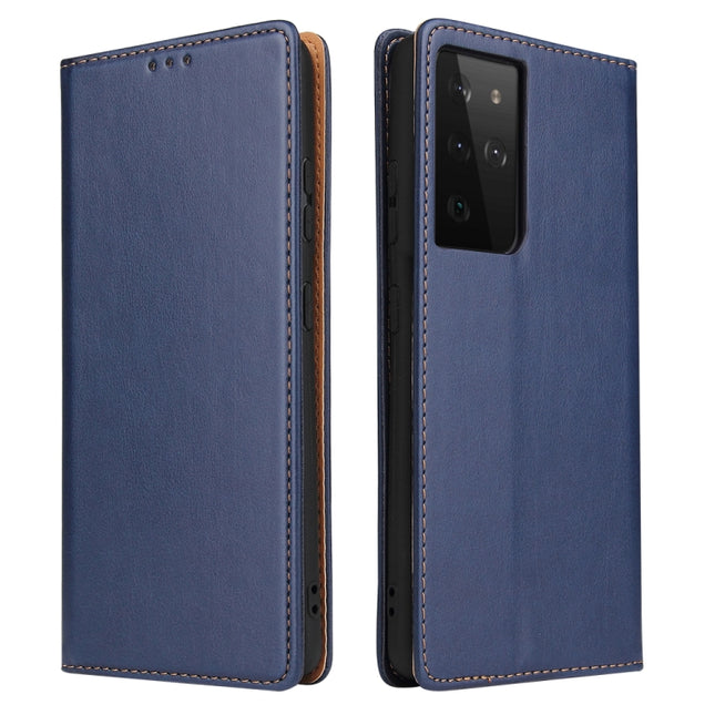 For Samsung Galaxy S21 Ultra 5G Fierre Shann PU Genuine Leather Texture Horizontal Flip Leather Case with Holder & Card Slots & Wallet(Blue)-garmade.com