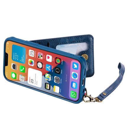 Vertical Flip Wallet Shockproof Back Cover Protective Case with Holder & Card Slots & Lanyard & Photos Frames For iPhone 12 mini(Blue)-garmade.com