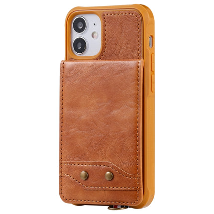 Vertical Flip Wallet Shockproof Back Cover Protective Case with Holder & Card Slots & Lanyard & Photos Frames For iPhone 12 mini(Brown)-garmade.com