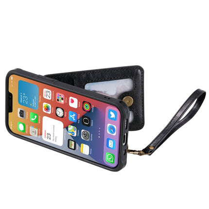 Vertical Flip Wallet Shockproof Back Cover Protective Case with Holder & Card Slots & Lanyard & Photos Frames For iPhone 12 mini(Black)-garmade.com