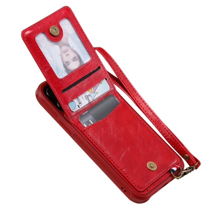 Vertical Flip Wallet Shockproof Back Cover Protective Case with Holder & Card Slots & Lanyard & Photos Frames (Red)-garmade.com