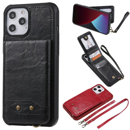 Vertical Flip Wallet Shockproof Back Cover Protective Case with Holder & Card Slots & Lanyard & Photos Frames For iPhone 12 Pro Max(Black)-garmade.com