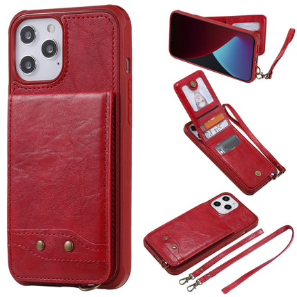 Vertical Flip Wallet Shockproof Back Cover Protective Case with Holder & Card Slots & Lanyard & Photos Frames For iPhone 12 Pro Max(Red)-garmade.com