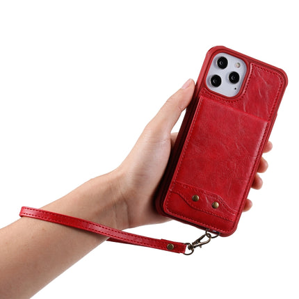 Vertical Flip Wallet Shockproof Back Cover Protective Case with Holder & Card Slots & Lanyard & Photos Frames For iPhone 12 Pro Max(Red)-garmade.com