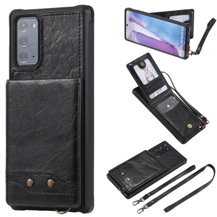 Vertical Flip Wallet Shockproof Back Cover Protective Case with Holder & Card Slots & Lanyard & Photos Frames For Samsung Galaxy Note20(Black)-garmade.com