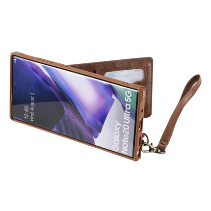 Vertical Flip Wallet Shockproof Back Cover Protective Case with Holder & Card Slots & Lanyard & Photos Frames For Samsung Galaxy Note20 Ultra(Coffee)-garmade.com