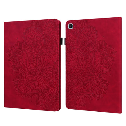 For Samsung Galaxy Tab S6 Lite P610 Peacock Embossed Pattern TPU + PU Horizontal Flip Leather Case with Holder & Card Slots & Wallet & Sleep / Wake-up Function(Red)-garmade.com