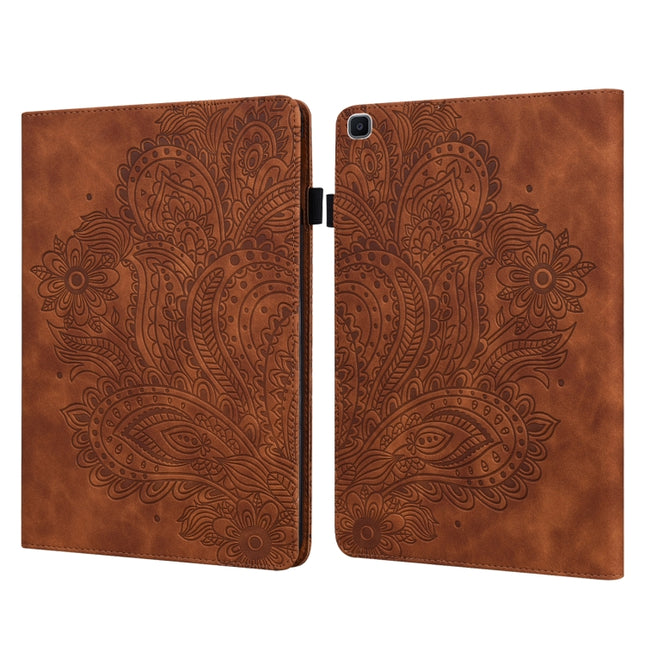 For Samsung Galaxy Tab A 8.0 (2019) T290 Peacock Embossed Pattern TPU + PU Horizontal Flip Leather Case with Holder & Card Slots & Wallet(Brown)-garmade.com
